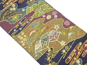 民家に松竹梅・草花・ヱ霞模様織出し名古屋帯